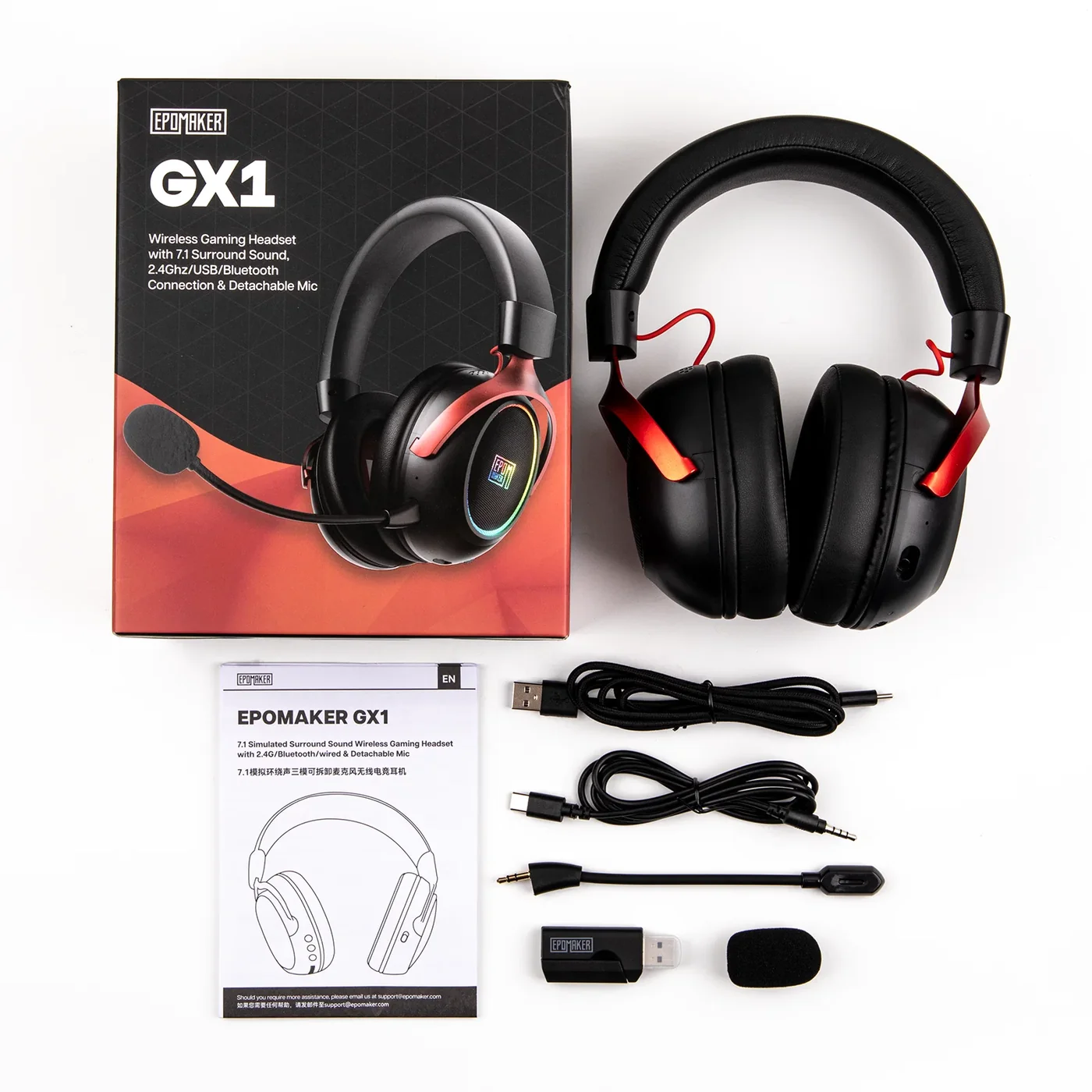 Contenu complet de la boîte du casque EPOMAKER GX1 avec tous les accessoires