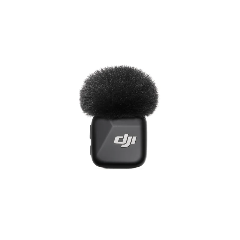 Émetteur DJI Mic 3 avec sa bonnette anti-vent